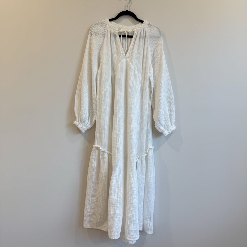 H&M White Cotton Long Sleeve Maxi Dress - Picture 3 of 12